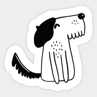 Parisian Dog illustration with beret on head Sticker